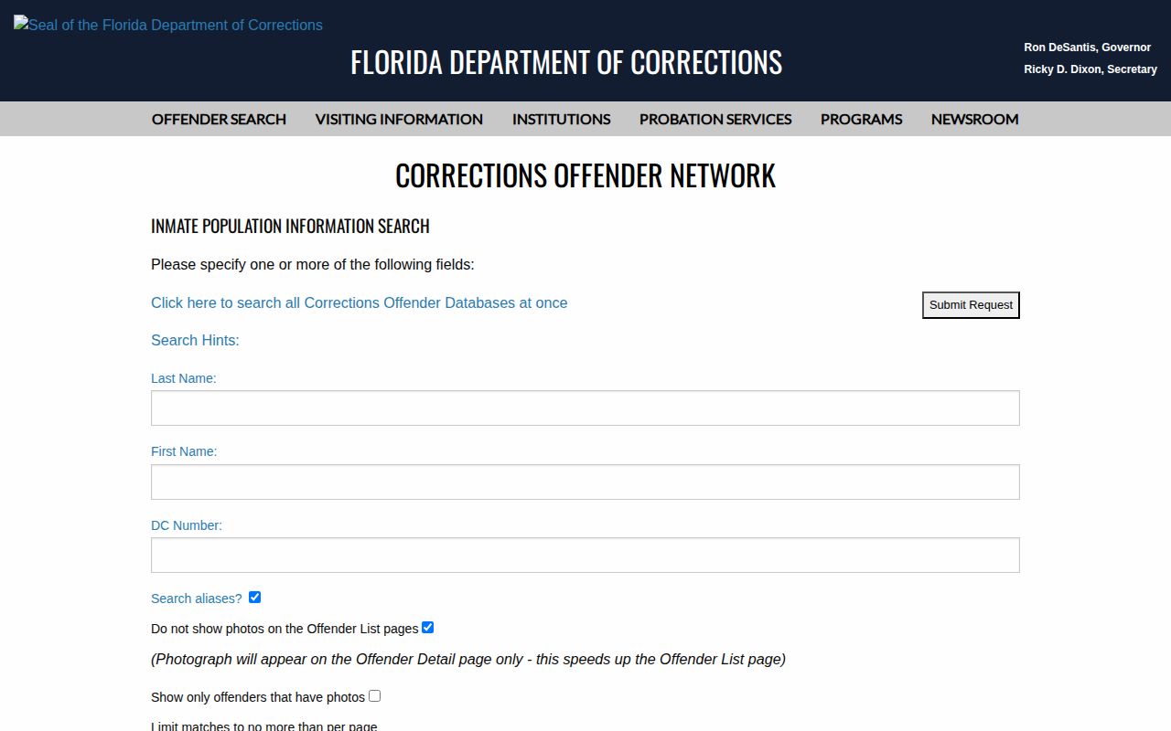 FDC form for a Volusia County projected release date
