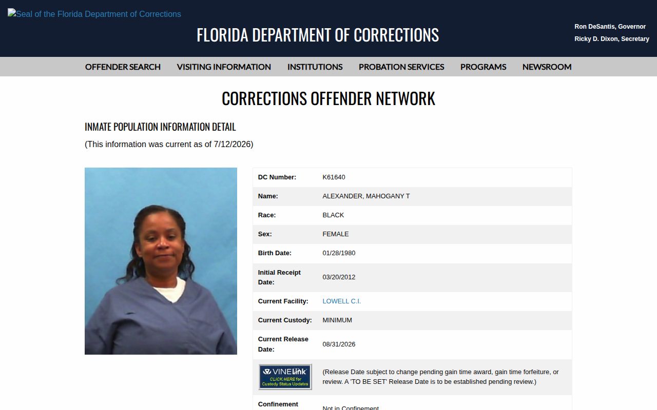 FDC Current Release Date example relevant to Volusia County