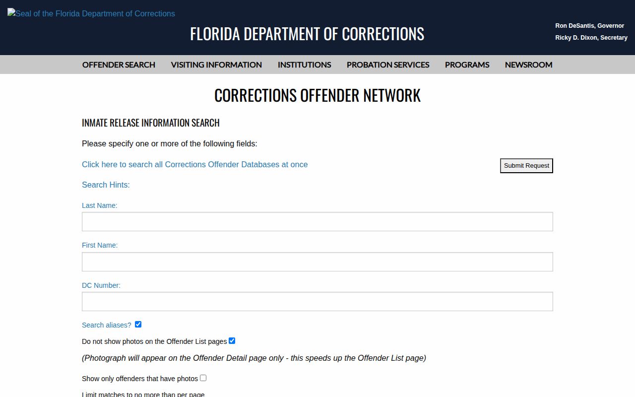Florida FDC release search for Volusia County released inmates